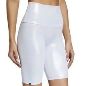 Onzie size s/m white metallic biker shorts- new